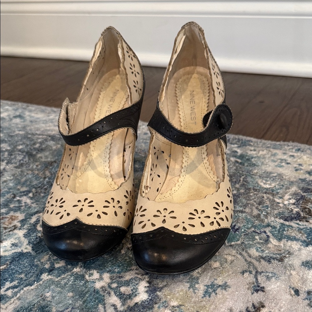 Nine West Black and Cream Cut-Out Heels